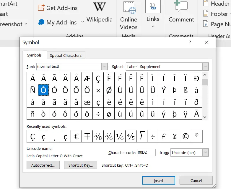 How to type o with an accent in Word