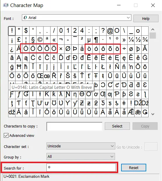 O with accent in windows 