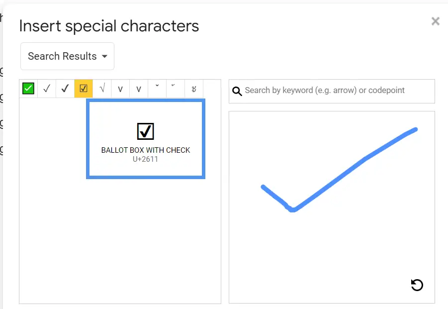 Google Docs checkbox symbol