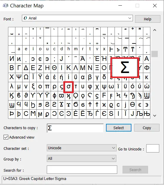 Type Sigma Symbol or Sigma Sign Σ or σ