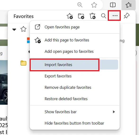 import edge bookmark 