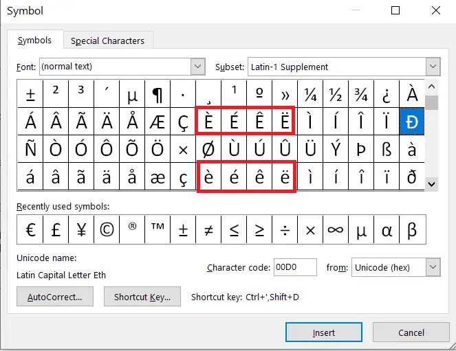 how to type e with accent