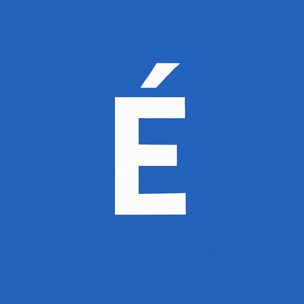 É Alt Code symbol – capital letter E with acute accent on blue background