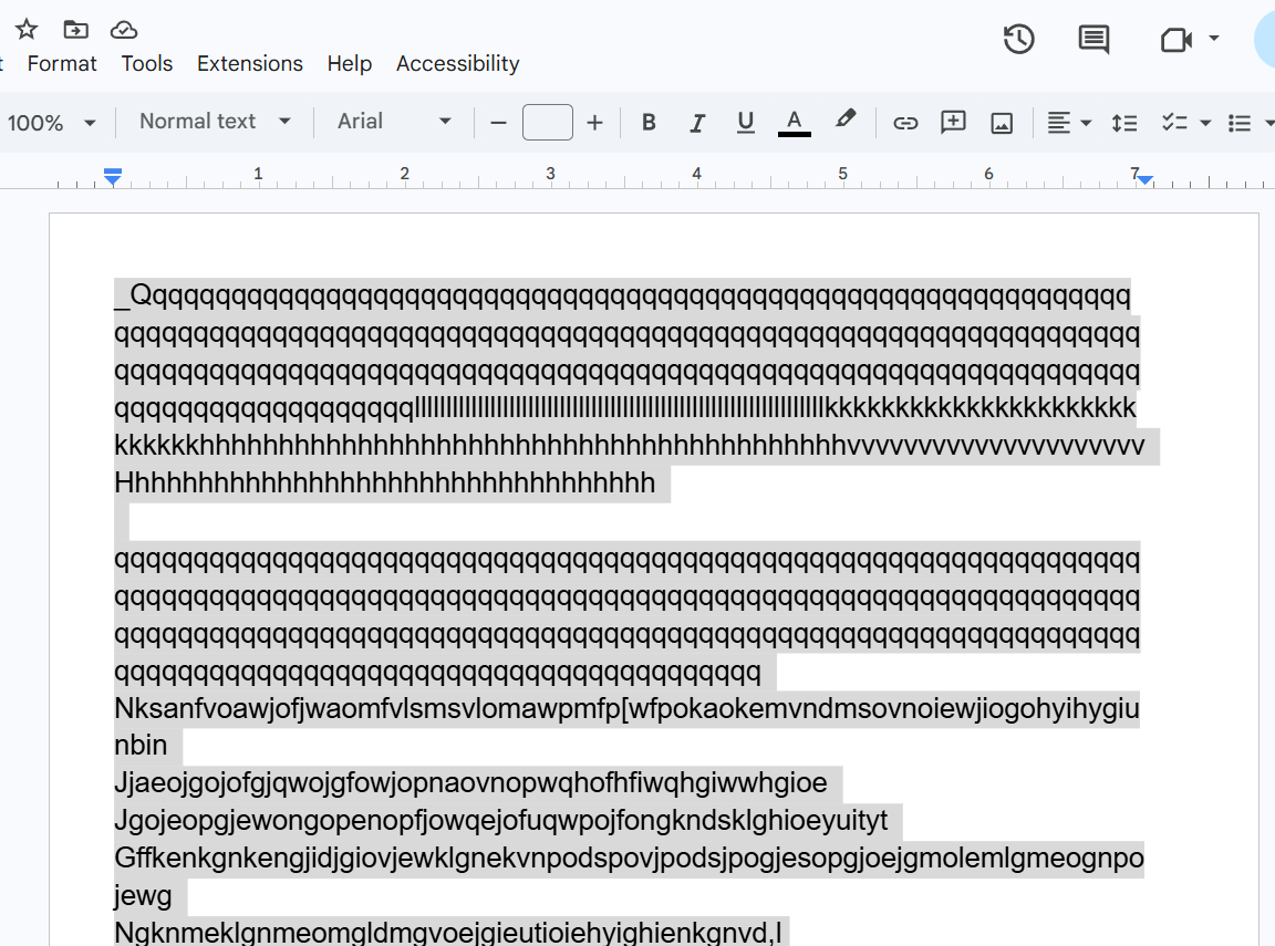 Selecting full page content in Google Docs using Shift+click to delete a page