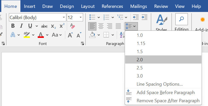 How to Double Space in Word – 5 Methods (Windows & Mac) Screenshot highlighting the Line and Paragraph Spacing icon inside the Home tab ribbon on Windows